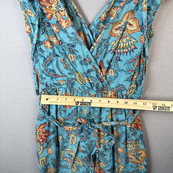 Land Of The Free Maxi Dress Size S Teal & Orange Floral Print Boho Wrap Vacation - Picture 3 of 13